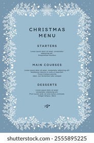 Christmas Background with Elegant Frame of Winter Berries and Branches. Christmas Menu Template. Vector illustration for invitation, greeting card, cover, packaging