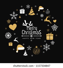 Christmas background with element icons banner, snowflakes. Vector illustration