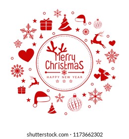 Christmas background with element icons banner, snowflakes. Vector illustration