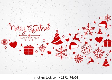 Christmas background with element icons banner, snowflakes. Vector illustration