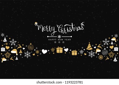 Christmas background with element icons banner, snowflakes. Vector illustration