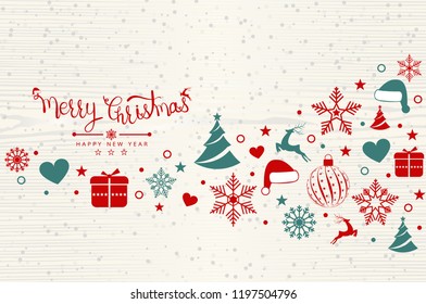 Christmas background with element icons banner, snowflakes. Vector illustration