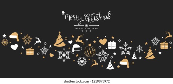 Christmas background with element icons banner, snowflakes. Vector illustration