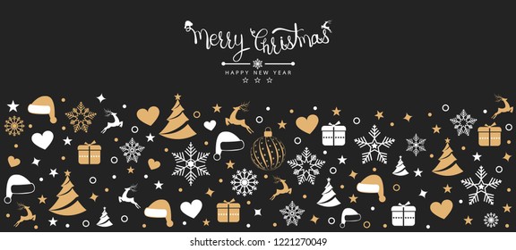 Christmas background with element icons banner, snowflakes. Vector illustration