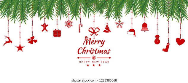 Christmas background with element icons banner, snowflakes. Vector illustration