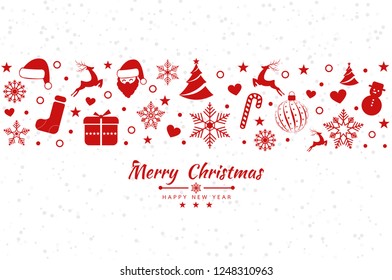 Christmas background with element icons banner, snowflakes. Vector illustration