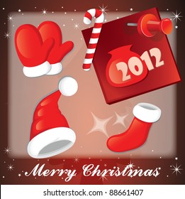 Christmas background with elements of clothing of Santa Claus