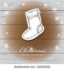 Christmas background. Christmas elements . hand drawn illustration. Wooden texture vector background