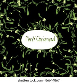 Christmas background with evergreen mistletoe branches