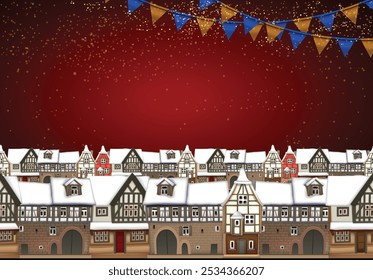 Christmas background.  Fabulous snow-covered town in the Christmas night. Highly realistic illustration.