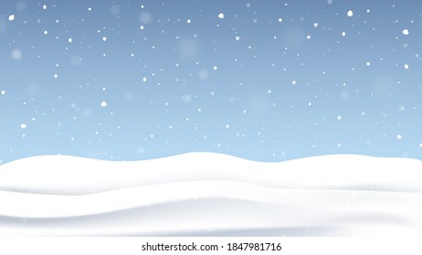 Christmas background with falling snow. New Year greeting card design. Vector illustration.