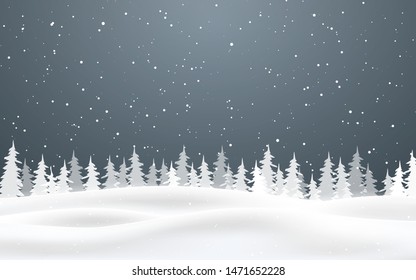 Christmas background of falling snow. Winter night. Xmas card design vector illustration.