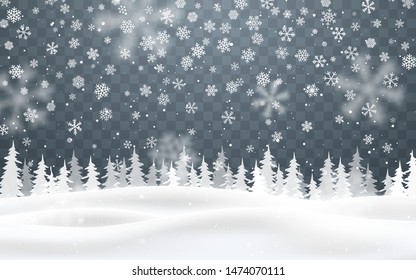 Christmas background of falling snow. Winter night. Xmas card design vector illustration.