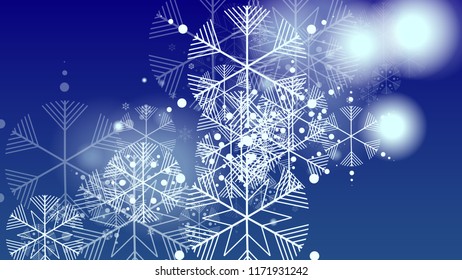 Christmas Background with Falling Snowflakes.  Element of Design with Snow for a Postcard, Invitation Card, Banner, Flyer.  Vector Falling Snowflakes on a Blue Winter Background
