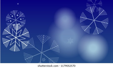 Christmas Background with Falling Snowflakes.  Element of Design with Snow for a Postcard, Invitation Card, Banner, Flyer.  Vector Falling Snowflakes on a Blue Winter Background
