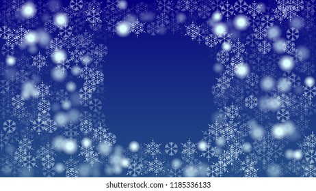 Christmas Background with Falling Snowflakes.  Element of Design with Snow for a Postcard, Invitation Card, Banner, Flyer.  Vector Falling Snowflakes on a Blue Winter Background
