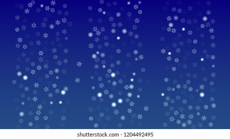 Christmas Background with Falling Snowflakes.  Element of Design with Snow for a Postcard, Invitation Card, Banner, Flyer.  Vector Falling Snowflakes on a Blue Winter Background
