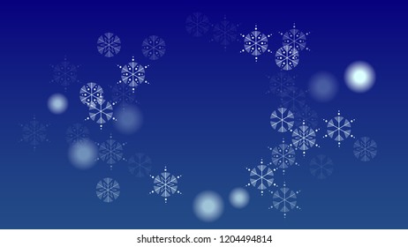 Christmas Background with Falling Snowflakes.  Element of Design with Snow for a Postcard, Invitation Card, Banner, Flyer.  Vector Falling Snowflakes on a Blue Winter Background
