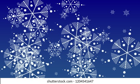 Christmas Background with Falling Snowflakes.  Element of Design with Snow for a Postcard, Invitation Card, Banner, Flyer.  Vector Falling Snowflakes on a Blue Winter Background
