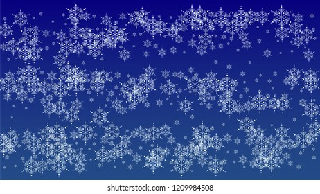 Christmas Background with Falling Snowflakes.  Element of Design with Snow for a Postcard, Invitation Card, Banner, Flyer.  Vector Falling Snowflakes on a Blue Winter Background

