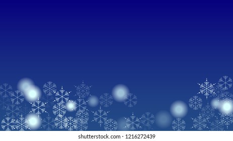 Christmas Background with Falling Snowflakes.  Element of Design with Snow for a Postcard, Invitation Card, Banner, Flyer.  Vector Falling Snowflakes on a Blue Winter Background
