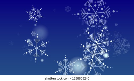 Christmas Background with Falling Snowflakes.  Element of Design with Snow for a Postcard, Invitation Card, Banner, Flyer.  Vector Falling Snowflakes on a Blue Winter Background
