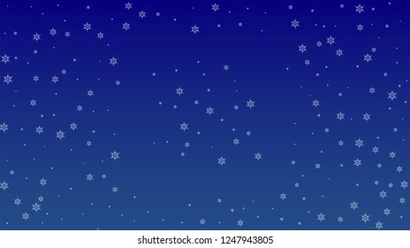 Christmas Background with Falling Snowflakes.  Element of Design with Snow for a Postcard, Invitation Card, Banner, Flyer.  Vector Falling Snowflakes on a Blue Winter Background
