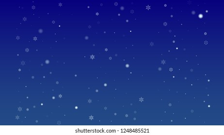 Christmas Background with Falling Snowflakes.  Element of Design with Snow for a Postcard, Invitation Card, Banner, Flyer.  Vector Falling Snowflakes on a Blue Winter Background

