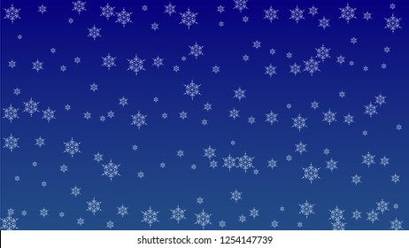 Christmas Background with Falling Snowflakes.  Element of Design with Snow for a Postcard, Invitation Card, Banner, Flyer.  Vector Falling Snowflakes on a Blue Winter Background
