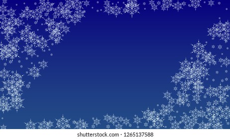 Christmas Background with Falling Snowflakes.  Element of Design with Snow for a Postcard, Invitation Card, Banner, Flyer.  Vector Falling Snowflakes on a Blue Winter Background
