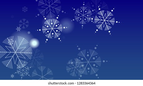 Christmas Background with Falling Snowflakes.  Element of Design with Snow for a Postcard, Invitation Card, Banner, Flyer.  Vector Falling Snowflakes on a Blue Winter Background
