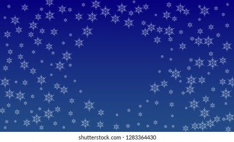 Christmas Background with Falling Snowflakes.  Element of Design with Snow for a Postcard, Invitation Card, Banner, Flyer.  Vector Falling Snowflakes on a Blue Winter Background
