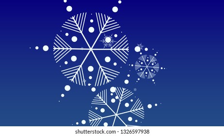 Christmas Background with Falling Snowflakes.  Element of Design with Snow for a Postcard, Invitation Card, Banner, Flyer.  Vector Falling Snowflakes on a Blue Winter Background
