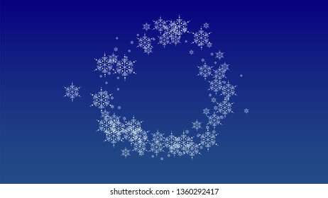 Christmas Background with Falling Snowflakes.  Element of Design with Snow for a Postcard, Invitation Card, Banner, Flyer.  Vector Falling Snowflakes on a Blue Winter Background
