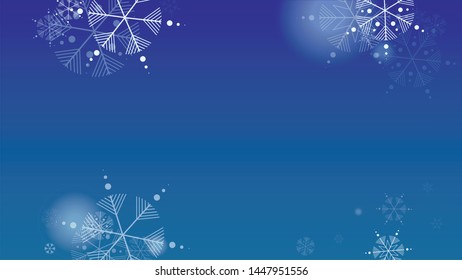 Christmas Background with Falling Snowflakes.  Element of Design with Snow for a Postcard, Invitation Card, Banner, Flyer.  Vector Falling Snowflakes on a Blue Winter Background
