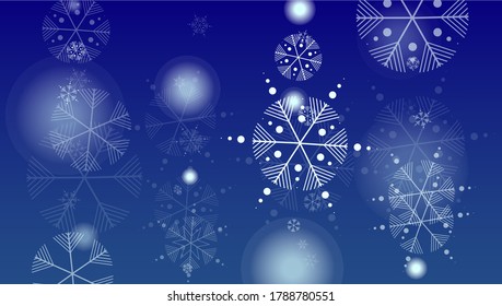 Christmas Background with Falling Snowflakes.  Element of Design with Snow for a Postcard, Invitation Card, Banner, Flyer.  Vector Falling Snowflakes on a Blue Winter Background

