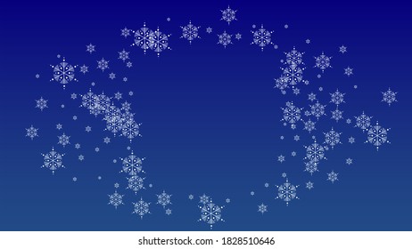 Christmas Background with Falling Snowflakes.  Element of Design with Snow for a Postcard, Invitation Card, Banner, Flyer.  Vector Falling Snowflakes on a Blue Winter Background
