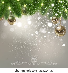 Christmas background with falling snowflakes and garlands