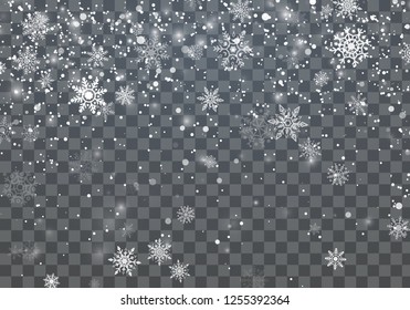 Christmas background with falling snowflakes. Winter holiday background. Vector illustration