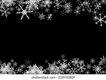 Fondo de Navidad con copos de nieve cayendo. Fondo de vacaciones de invierno o marco con patrón de nieve en capas.