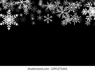 Fondo de Navidad con copos de nieve cayendo. Fondo de vacaciones de invierno o marco con patrón de nieve en capas.