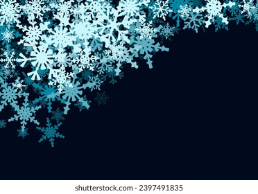 Weihnachtshintergrund mit fallenden Schneeflocken. Winterurlaubshintergrund oder Rahmen mit Lagen-Schnee.