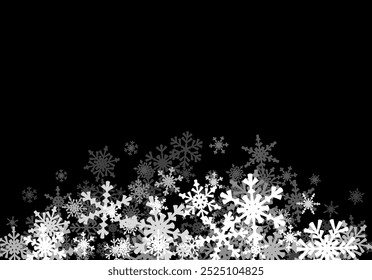 Christmas background with falling snowflakes. Winter holiday background or frame with pattern of layered snow.