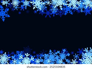 Fondo de Navidades con copos de nieve que caen. Fondo de vacaciones de invierno o marco con patrón de nieve en capas.