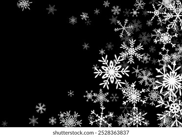 Fundo de Natal com flocos de neve caindo. Fundo de férias de inverno ou quadro com padrão de neve em camadas.