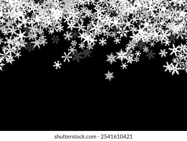 Christmas background with falling snowflakes. Winter holiday background or frame with pattern of layered snow.