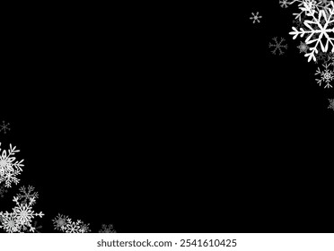 Christmas background with falling snowflakes. Winter holiday background or frame with pattern of layered snow.