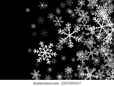 Christmas background with falling snowflakes. Winter holiday background or frame with pattern of layered snow.