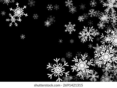 Fondo de Navidades con copos de nieve que caen. Fondo de vacaciones de invierno o marco con patrón de nieve en capas.