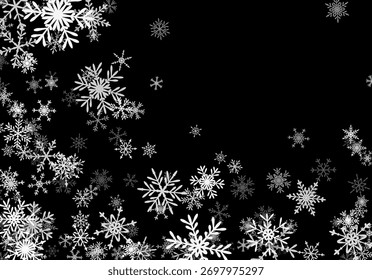 Christmas background with falling snowflakes. Winter holiday background or frame with pattern of layered snow.